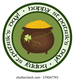 Leprechaun pot, st. Patrick day sticker Symbol of Ireland. Vector illustration isolated on white background.