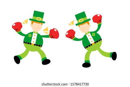 leprechaun power fight boxing with each other cartoon doodle flat design style vector illustration
