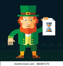 Leprechaun with preloader icon. Flat style vector illustration   Symbol Saint Patrick's Day