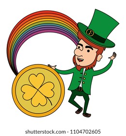 leprechaun with rainbow and coin character