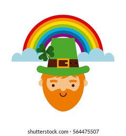 leprechaun and rainbow icon over white background. saint patrick's day. colorful design. vector illustration