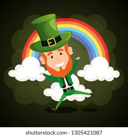 leprechaun with rainbow saint patrick card