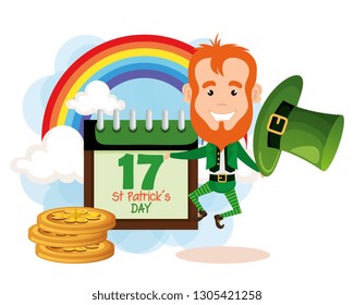 leprechaun with rainbow saint patrick card