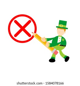 leprechaun and red cross mark cartoon doodle flat design style vector illustration