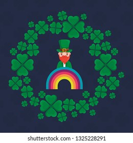 leprechaun saint patrick with rainbow