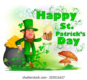Leprechaun in Saint Patrick's Day background in vector