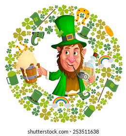 Leprechaun in Saint Patrick's Day background in vector