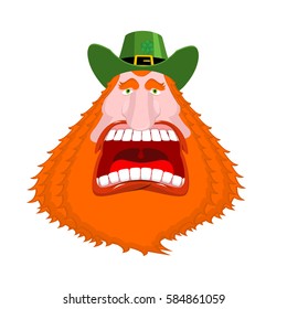 Leprechaun scream. Open mouth. Scary angry dwarf for St. Patrick's Day in Ireland