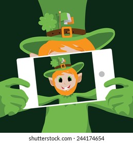 Leprechaun Selfie EPS 10 Vector Stock Illustration