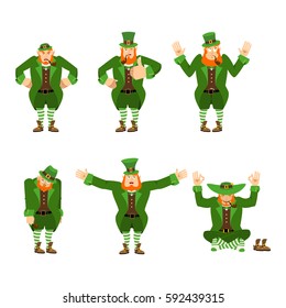 Leprechaun set motion. Happy and Sad. Angry and yoga. surprised and winks. Dwarf with red beard. Irish elf emotions. St.Patrick 's Day. Holiday in Ireland