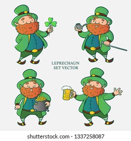 Leprechaun set vector, cartoon character, illustration for happy st patrick day, is a type of fairy of the  Irish folklore