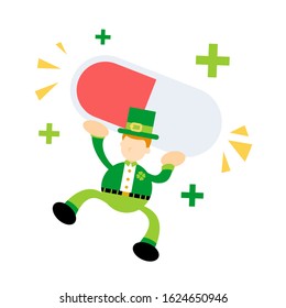 leprechaun shamrock celtic and drug health medic industry cartoon doodle flat design style vector illustration