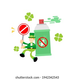 leprechaun shamrock celtic eradicate cockroach bug spray insecticide cartoon doodle flat design style vector illustration