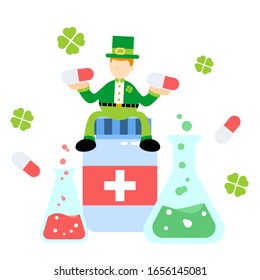ilustración de diseño plano de léprechaun y de laboratorio, buen uso para la presentación