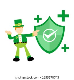 leprechaun shamrock celtic green shield checklist protection security cartoon doodle flat design style vector illustration