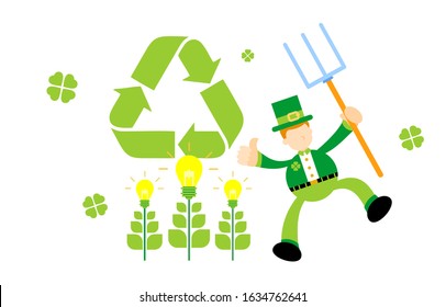 leprechaun shamrock celtic and healthy nature light recycle cartoon doodle flat design style vector illustration
