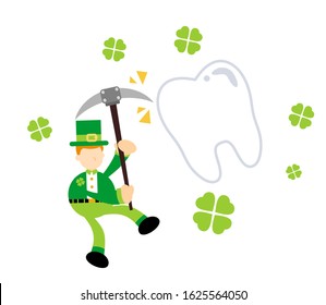leprechaun shamrock celtic and mining tooth dental care cartoon doodle flat design style vector illustration