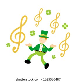 Leprechaun Shamrock Celtic And Music Melody Clef Music Note Cartoon Doodle Flat Design Style Vector Illustration