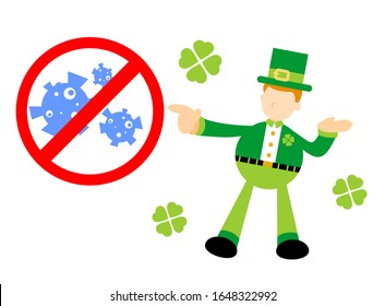 leprechaun shamrock celtic protection stop against corona virus pathogen cartoon doodle flat design style vector illustration