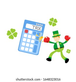 leprechaun shamrock celtic punch fist boxing calculator finance money tax cartoon doodle flat design style vector illustration