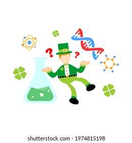 leprechaun shamrock celtic research genetic heredity double helix structure part cartoon doodle flat design style vector illustration