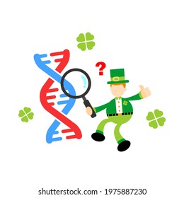 leprechaun shamrock celtic research genetic heredity double helix structure part cartoon doodle flat design style vector illustration