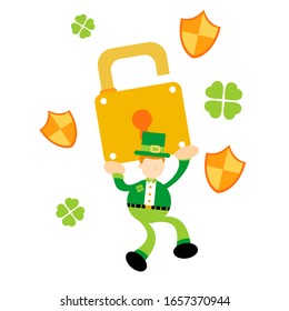 leprechaun shamrock celtic and security protection padlock cartoon doodle flat design style vector illustration
