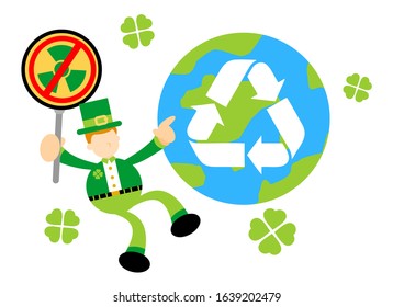 leprechaun shamrock celtic and stop nuclear activity healthy world recycle cartoon doodle flat design style vector illustration