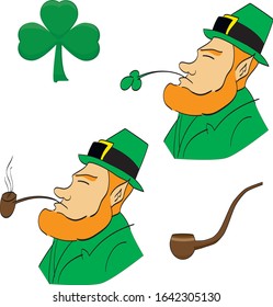 leprechaun with a shamrock and a pipe