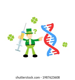 leprechaun shamrock  research genetic heredity double helix structure part cartoon doodle flat design style vector illustration
