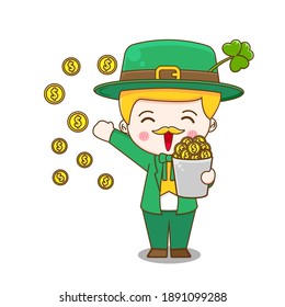 Leprechaun share coins Saint patrick day cartoon character isolated on white background.