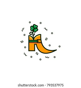 Leprechaun shoe flat color line icon on isolated background. Saint Patrick's Day and Irish culture symbol, sign, object, pictogram in thin linear style.