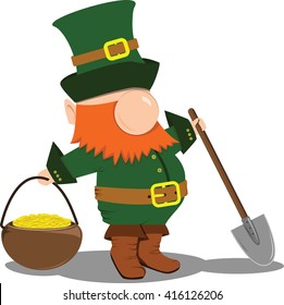 Leprechaun with a shovel and a pot. Saint patricks day holiday.