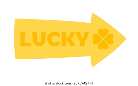 Leprechaun sign pointer to lucky place. Saint Patrick's day. Irish lucky arrow pointer symbol. Ireland holiday. Flat Vector illustration isolated on white background 