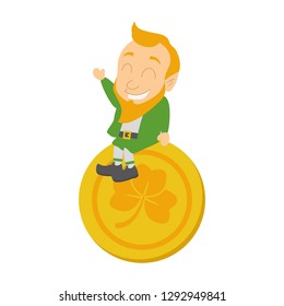 leprechaun sitting on coin happy st patricks day vector illustration