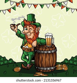 fumar leprechaun, fumar una ilustración del vector de tubería