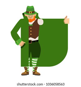 Leprechaun Smuggler selling something template. Cloak-seller isolated. Dealer in hat and coat . Bootlegger. Seller prohibited goods of black marke. Legitimate trade. St Patricks Day Vector 