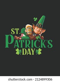 Leprechaun St patrick day vector illustration. St patrick day background. Shamrock background