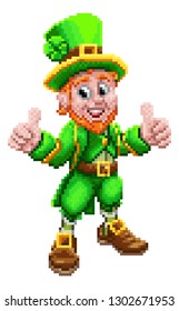 A leprechaun St Patrick s day cartoon character in a retro 8 bit arcade video game pixel art style.