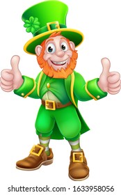 A Leprechaun St Patricks Day cartoon character mascot giving a thumbs up