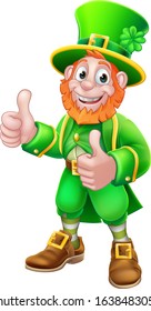 A Leprechaun St Patricks Day cartoon character mascot giving a thumbs up