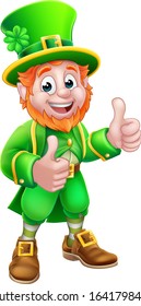 A Leprechaun St Patricks Day cartoon character mascot giving a thumbs up