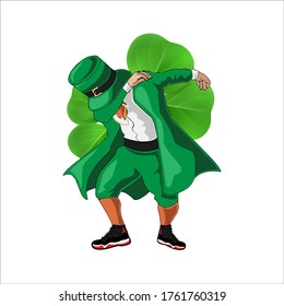 A Leprechaun St Patrick's Day cartoon character mascot wearing diamond necklaces 