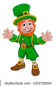 A Leprechaun St Patricks Day Irish cartoon character waving