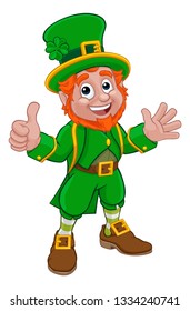 A Leprechaun St Patricks Day Irish cartoon character doing a thumbs up and waving