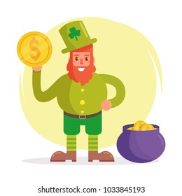 Leprechaun. St. Patrick's day. Vector. Cartoon. Isolated art on white background. Flat