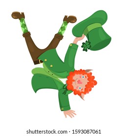 Leprechaun in a stand on one hand. Isolate on a white background. Vector graphics.