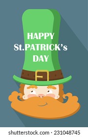 Leprechaun symbol of St. Patrick's Day. Flat design. Greeting Card. 
