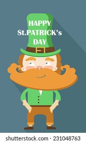 Leprechaun symbol of St. Patrick's Day. Flat design. Greeting Card. 