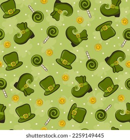 Chobobaun-Motivmuster mit Zeichen von Glück und Reichtum für St. Patricks Day Grußkartendesign, Textil oder Druck